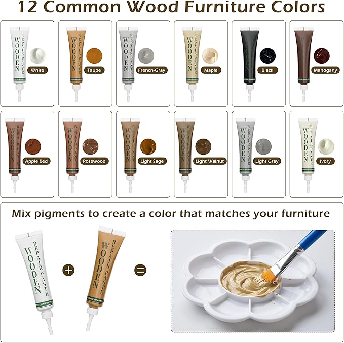 XCZNAGS Wood Repair Kit: 12-Color Wood Filler and 8-Color Furniture Markers Touch Up for Scratches/Holes/Stains/Cracks in Floors/Table/Cabinets(Laminate/Hardwood)