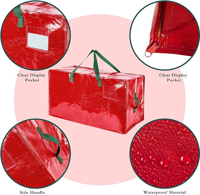 Shappy 6 Pcs Heavy Duty Christmas Storage Bags Extra Large Ornaments Container Moving Bags Xmas Decoration Organizer Storage Bag(Red,65 x 30", 24 x 16", 12 x 12")