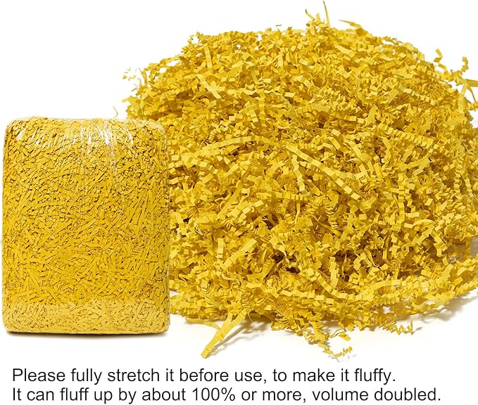 Mefleet 1 LB Crinkle Cut Paper Shred Filler Yellow Crinkle Shredded Paper for Gift Box - Gift Basket Bag Filler - Lemon Grass Cushion Stuffing for Christmas Holiday Packaging Wrapping