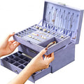Jewelry Organizer Box for Women with Drawers, 3-Tier Large Capacity Jewelry Storage Organizer Vintage Lockable Display Case with Compartments for Necklaces, Bracelets, Rings, Earrings