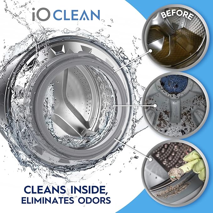 iO CLEAN Washing Machine Cleaner Descaler Tablets, 24 Count (1 Year Supply) – Deep Clean Washer Cleaner Tablets for HE Front Load & Top Load – Unscented Washing Machine Descaler for Odor Control