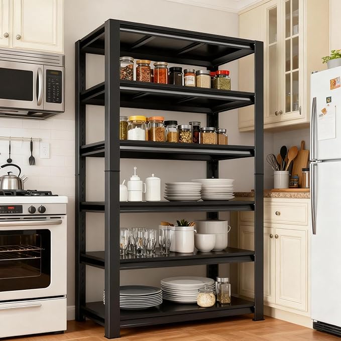Notmise 82“H Kitchen Shelves, 6-Tier Freestanding Metal Kitchen Storage Shelving Unit, Adjustable Pantry Rack, Heavy Duty Shelves Organizer, 3000 LBS Capacity, 81.9" H × 39.4" W × 15.7" D, Black