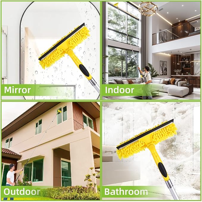 Opow 284'' Window Squeegee with Telescoping Extension Pole, 2 in 1 Shower Cleaning with Telescopic Pole, Extension Washing Tool with Rotating Head for Indoor/Outdoor High Window Glass