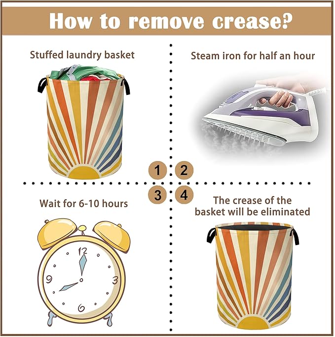 Colorful Boho Laundry Basket,Sunrise Rainbow Collapsible Laundry Baskets with Handles,Waterproof Oxford Cloth Storage Basket 16"x20" for Bathroom/Bedroom/Dormitories