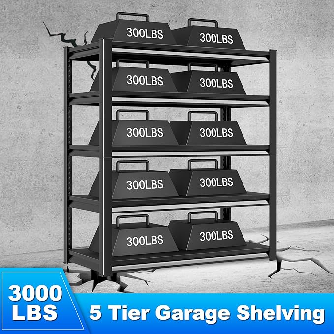 Rufokisa Garage Shelving Heavy Duty，Large Loads Adjustable Garage Storage Shelves, Metal Storage Racks and Shelving Units, Utility Rack Shelves,47.2”W x 24”D x 78”H,Black