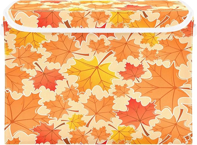 Bolaz Storage Bins with Lids and Handles, Autumn Maple Leaf Yellow Fallen Leaves Storage Box Storage Basket with Cover Collapsible Organizer Containers for Home Closet, Shelves