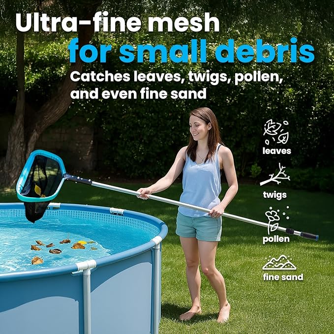 XtremepowerUS 17" Wide Pool Net, Professional Swimming Pool Leaf Skimmer Nets for Cleaning Double-Layer Deep Net Easy Scoop Edge,Debris Pickup
