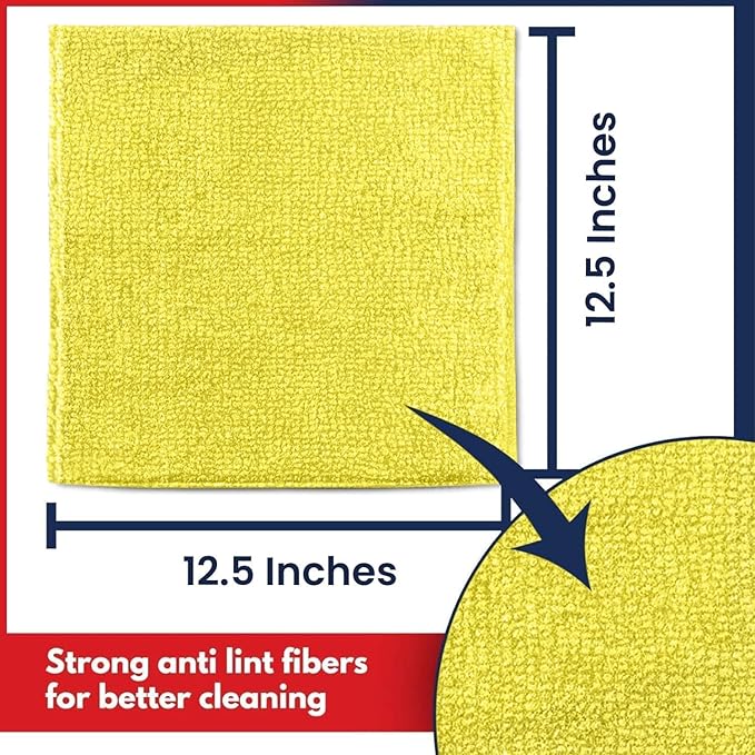 USANOOKS Microfiber Cleaning Cloth Yellow - 24 Pcs 12.5"x12.5" - High Performance - 1200 Washes, Ultra Absorbent Towels Weave Grime & Liquid for Streak-Free Mirror Shine - Car Washing Cloth