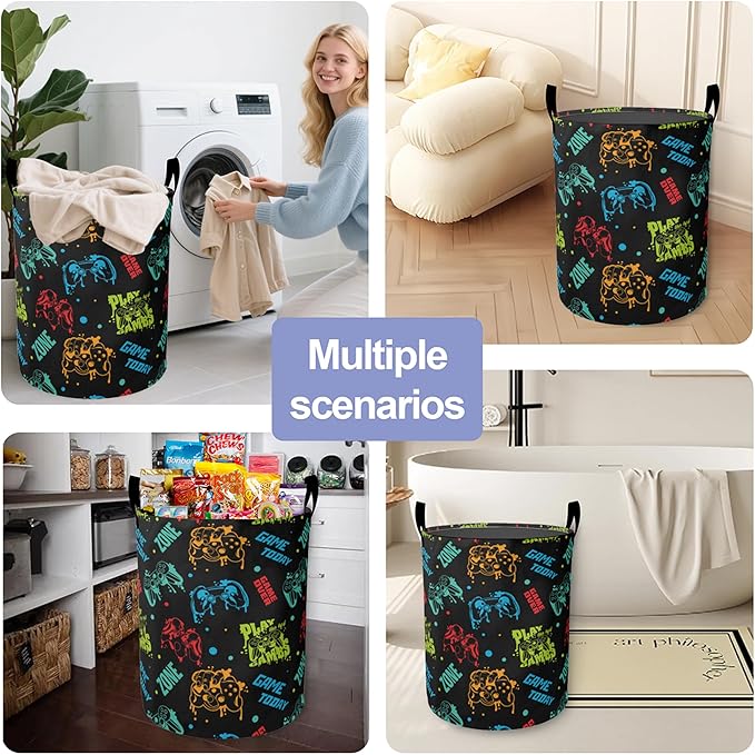 Laundry Basket,Color Game Console Large Canvas Fabric Lightweight Storage Hamper Organizer Dirty Clothes Collapsible Waterproof for College Dorms,Bathroom