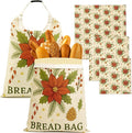5PCS Christmas Beeswax Bread Bags Set – 2 Reusable Bread Bags + 3 Wax Paper Sheets,Eco-Friendly Beeswax Wraps for Food,Homemade Sourdough,Cheese,Snacks & Fruit,Holiday Gift for Bakers Kitchen Lovers