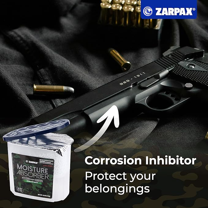 ZARPAX Moisture Absorber Corrosion Inhibitors Gun & Gear 17.6 oz/500g | Removes Moisture, Damp & Humidity | Odor Absorber | Moisture Trap for Bathroom, Closet, Kitchen | Set of 6