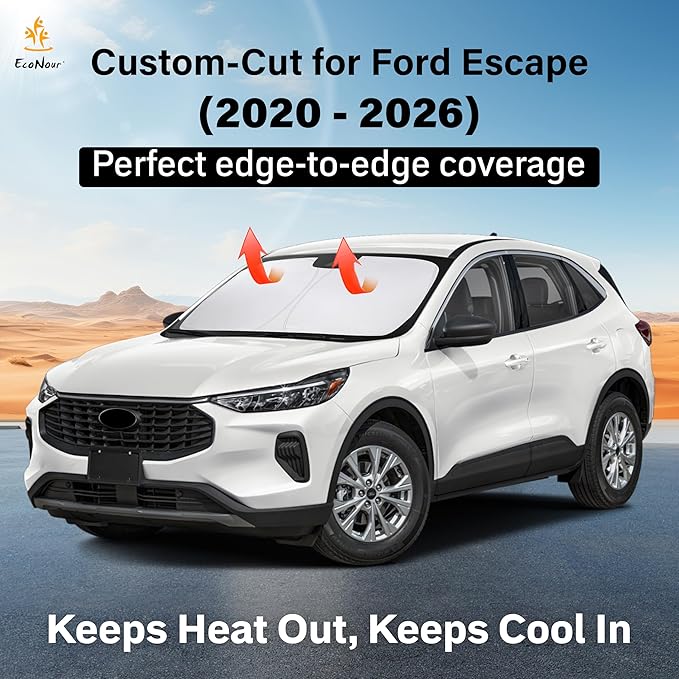 EcoNour Windshield Sun Shade Compatible for Ford Escape 2020–2026 | Custom Fit SUV Front Window Sunshade | Foldable UV & Heat Reflective Sun Visor