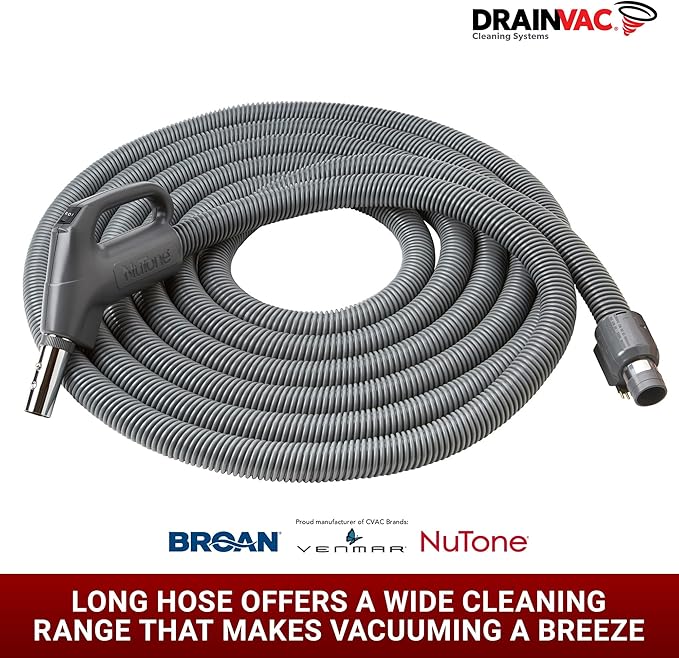 Central Vac Carpet & Bare Floor Electric Direct Connect Attachment Set for Cleaning Carpets, Hardwood Floors, Furniture & Draperies - 30FT Hose, Twist & Turn Brush, Electric Brush, Wands & Storage Bag