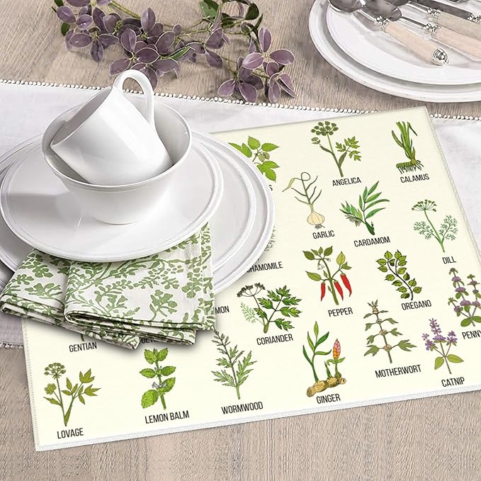 Cute Herbs Botanic Garden Plants Dish Drying Mat for Kitchen Counter Washable Absorbent Reversible Microfiber Drying Pad Kitchen Accessories 16"x18"