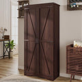 Farmhouse Storage Cabinet with Adjustable Shelves, Large Pantry Organize with 2 Barn Doors, Tall Freestanding Cabinet for Kitchen, Bathroom, Garage, Basement, Living, Utility Room, Brown | Adjustable Shelves, Large Pantry, 2 Barn Doors