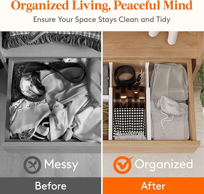 Lifewit 6 Pack Drawer Dividers Plastic 6" High, 13.5-22" Adjustable Drawer Organizers for Clothes, Expandable Dresser Separators in Bedroom/Bathroom/Kitchen/Office Organization and Storage, PLS6