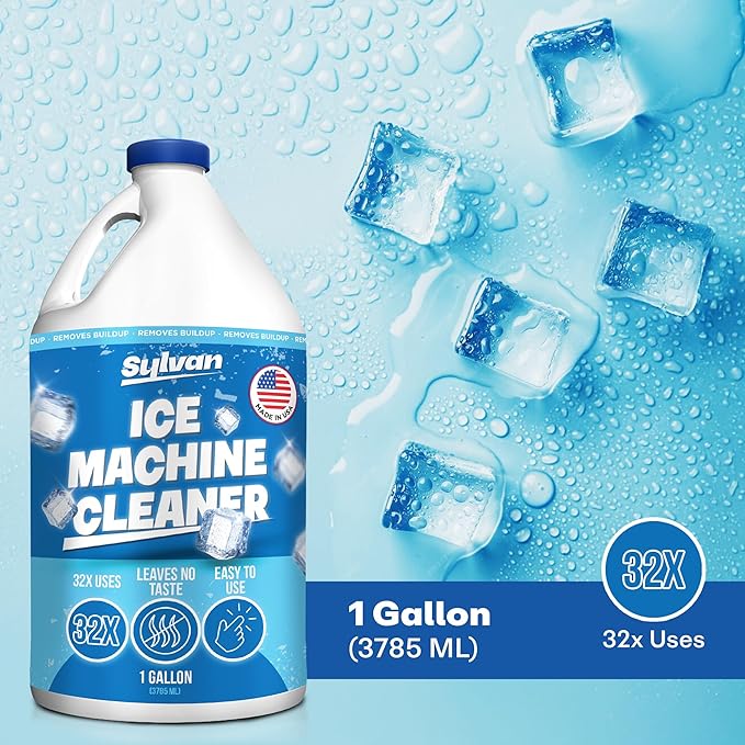 Sylvan Ice Machine Cleaner and Descaler | 1 Gal. (32 uses) | Free Cloth | Made in USA | Nickel Safe Ice Maker Cleaner and Descaler | Universal Compatibility for Commercial & Residential Ice Makers