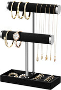 bussdis 2 Tier Bracelet Holder Display - Detachable T Bar Black and Silver Velvet Bracelet Holder, Jewelry Holder Organizer for Bracelet, Necklace, Earrings, Rings
