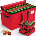 Christmas Ornament Storage Box - Large & Sturdy Christmas Storage Container with Adjustable Dividers, 8 Individual Trays and Handles, Holds up to 128 Holiday Decorations (Red)