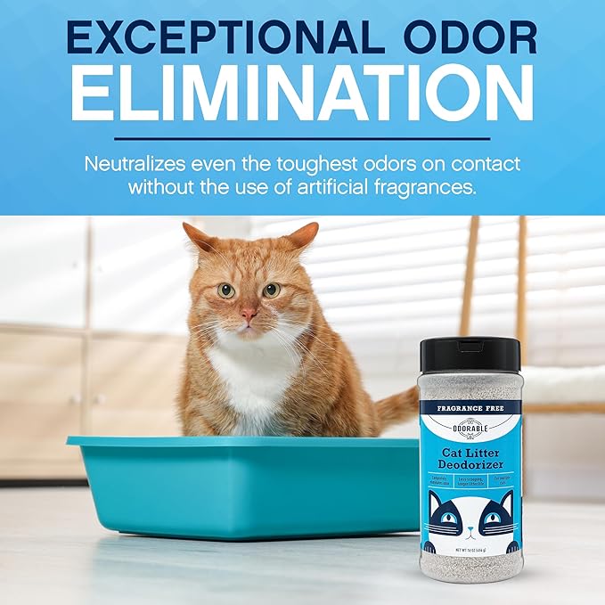 Odorable Cat Litter Deodorizer - Unscented Odor Eliminator & Litter Box Cleaner & Freshener, Non-Tracking, Dust-Free, Easy Clump & Seal, Stain & Odor Control, Advance Odor Control Technology - 16oz