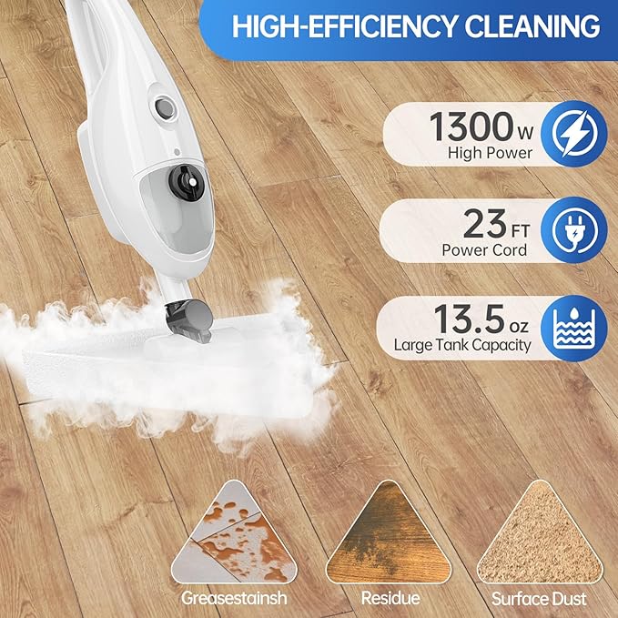 Ceyodo 15-in-1 Steam Mops with Detachable Handheld Steamer, Multipurpose Steam Cleaner Mop for Hardwood Floors, High-Pressure 1300W Motor, 30s Fast Heat Up for Tile, Laminate, and Carpet Cleaning