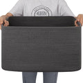 OIAHOMY Large Blanket Basket,Storage Basket with Handle, Blanket Basket for Living Room, Rectangle Woven Cotton Rope Basket for Bedroom, Toy Baskets Organizer Bins, 22" x 17" x 12" in, Dark Grey