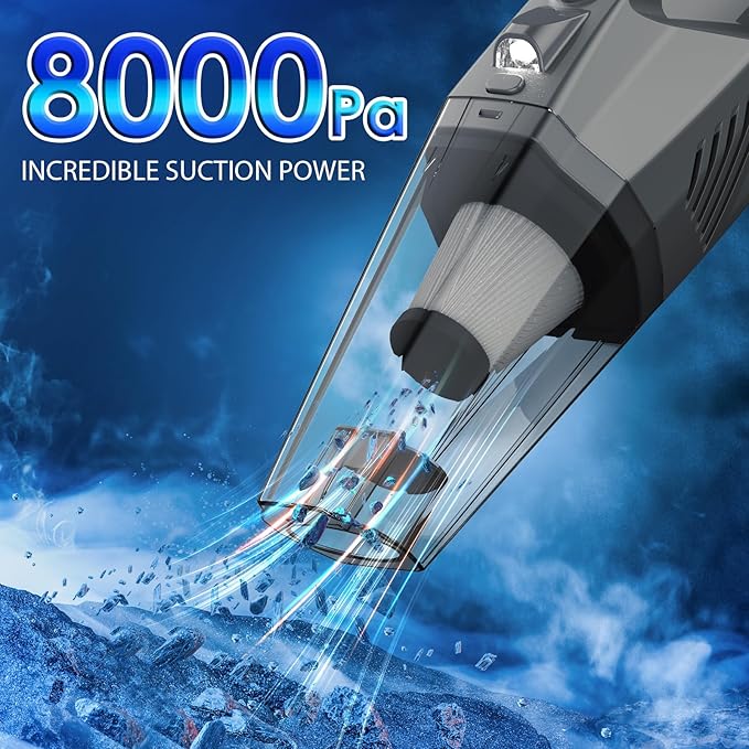 THINKWORK Car Cleaning Kit, Car Vacuum Kit, Gray Car Interior Detailing Kit with 8000PA High Power Vacuum, Including 7Pcs Detailing Brush Set and Bag