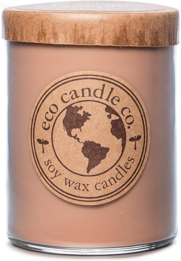 ECO CANDLE CO. Recycled Candle, Precious Woods, 18 oz. Double Wick - Scents of Smoked Wood, Nutmeg, Musk, & Ylang - 100% Soy Wax, No Lead, Kraft Paper Label & Lid, Hand Poured, Midwest Grown Soybeans