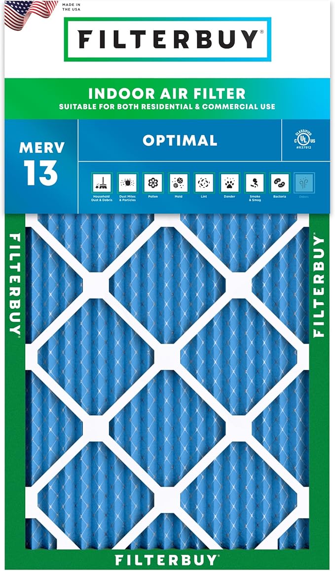 Filterbuy 16x28x1 Air Filter MERV 13 Optimal Smoke & Allergy Defense (1-Pack), Electrostatic Pleated HVAC AC Furnace Filters Replacement, Made in USA (Actual Size: 16.00 x 28.00 x 0.75)