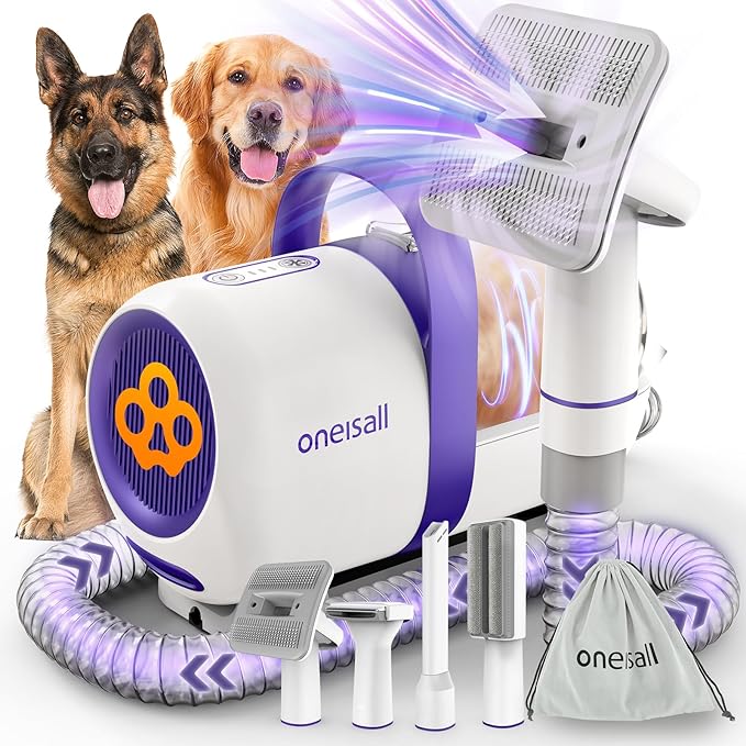 oneisall Dog Grooming Vacuum Kits: 15000Pa Shedding Brush with Grooming Tools, 3 Suction Low Noise, Pet Grooming Vacuum for Thick and Undercoat, 1.5L Dust Cup Dog Hair Vacuum, Home Cleaning, LM5