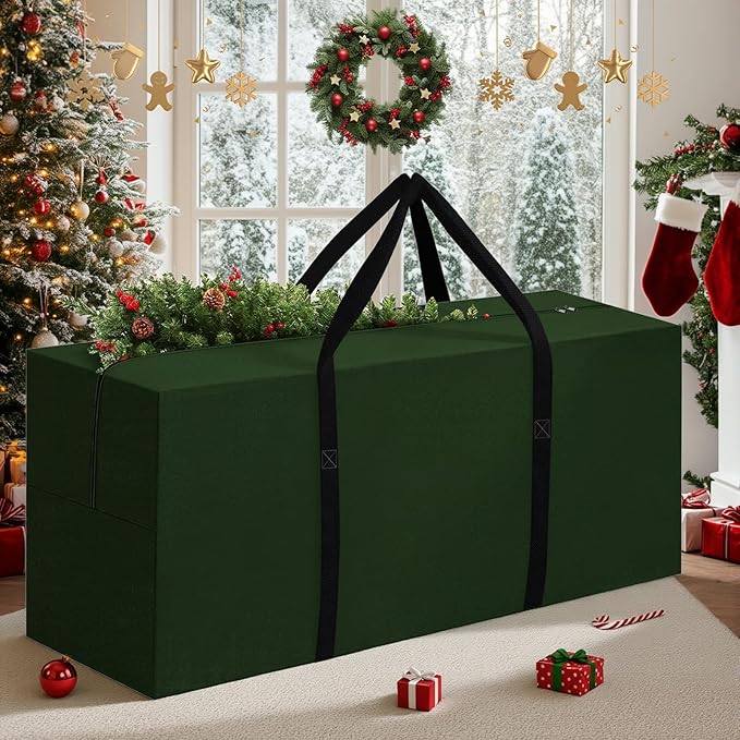 Christmas Tree Storage Bag Fits Up to 12 Ft Tall Artificial Disassembled Trees, 420D Waterproof Heavy Duty Christmas Tree Bag Extra Large Xmas Tree Bag with Handles & Zipper (Green)