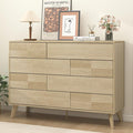 Hadulcet Wood Dressers for Bedroom 34” Tall, Large 8 Drawer Dresser TV Stand, Modern Chest of Drawers for Closet Clothes Storage Organizer with Fluted Panel, No Handles Design, Natural Oak