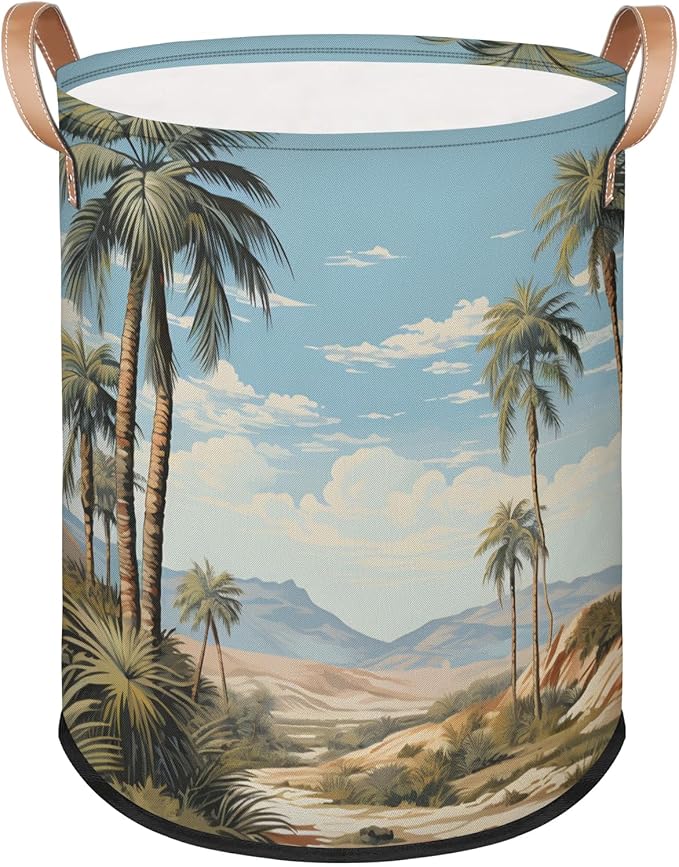 62L Coconut Tree Laundry Basket for Clothes Books Toys Adult Kids Rotundity Laundry Hampers Bin for Bathroom Kitchen Hotel