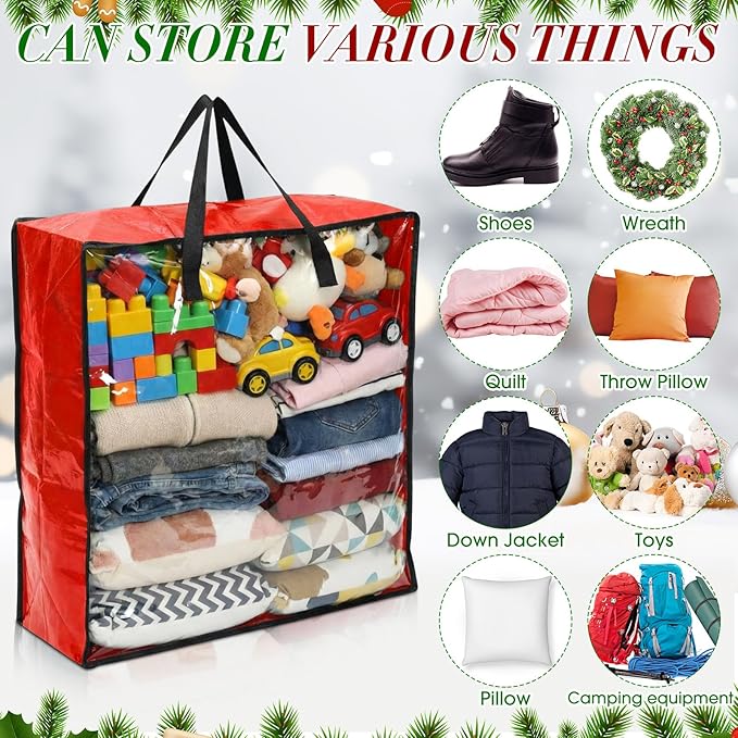 Oversized 6 Pack Storage Bags with Zipper 25 Gallon Tote Bags Moving Travel Camping Essentials Packing Supplies for Clothes Wreaths Quilts Decorations Toys, 26 x 26 x 8.7 Inches(Red)