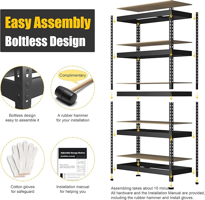PrimeZone Storage Shelves 3 Packs 5 Tier Adjustable Garage Storage Shelving, Heavy Duty Metal Storage Utility Rack Shelf Unit for Warehouse Pantry Closet Kitchen, 35.5" x 15.75" x 71", Black