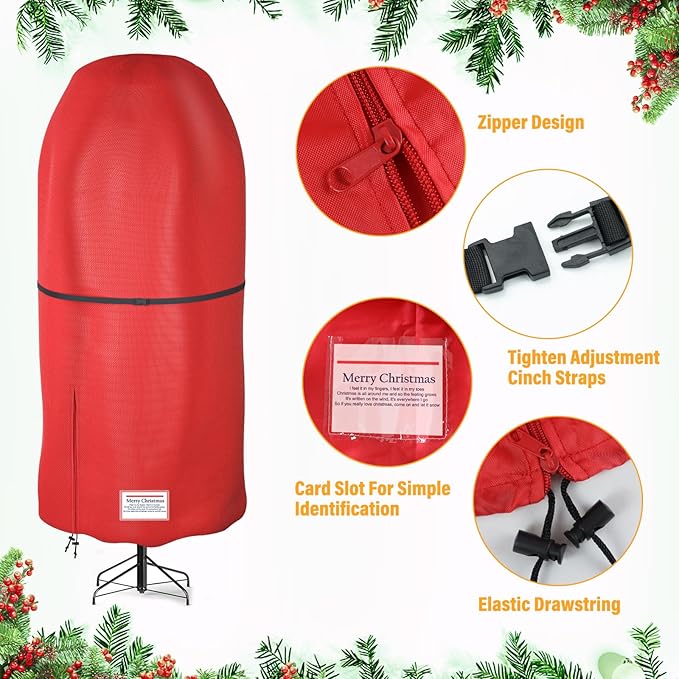 Upright Christmas Tree Storage Bag,Oxford Fabric Tear Resistant Adjustable Xmas Tree Storage Bag for 6 FT Assembled Tree Standing with Ornaments,Christmas Tree Cover Waterproof