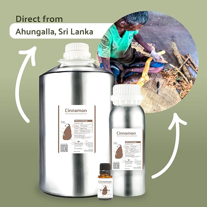 Cinnamon Essential Oil - Direct from Sri Lankan Essential Oils - 100% Pure - Natural Aceite de Canela for Aromatherapy & Wellness - Premium Grade (22lbs)
