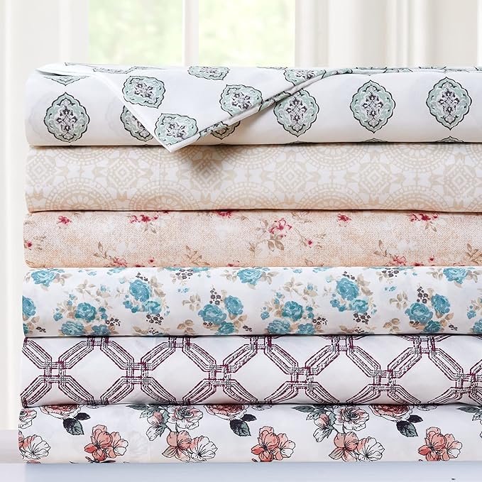 Modern Threads Printed 3-Piece Extra Soft Bedding Sheets & Pillowcase Set, Deep Pocket up to 16 inch Mattress Claire Twin