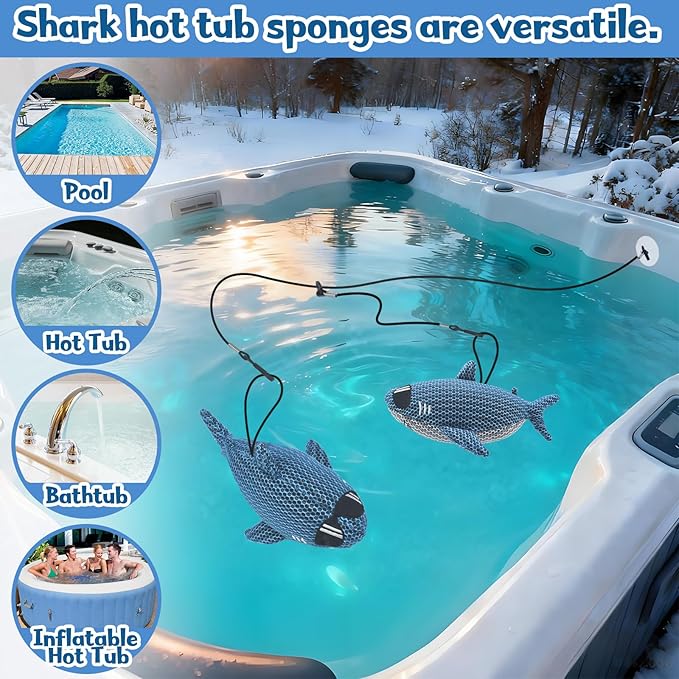 Shark Hot Tub Scum Absorber Reusable Washable Hot Tub Sponge Scum Absorber for Spa Hot Tub Oil Scum Absorber Spa Accessories for Adults (2 Pack, Shark)