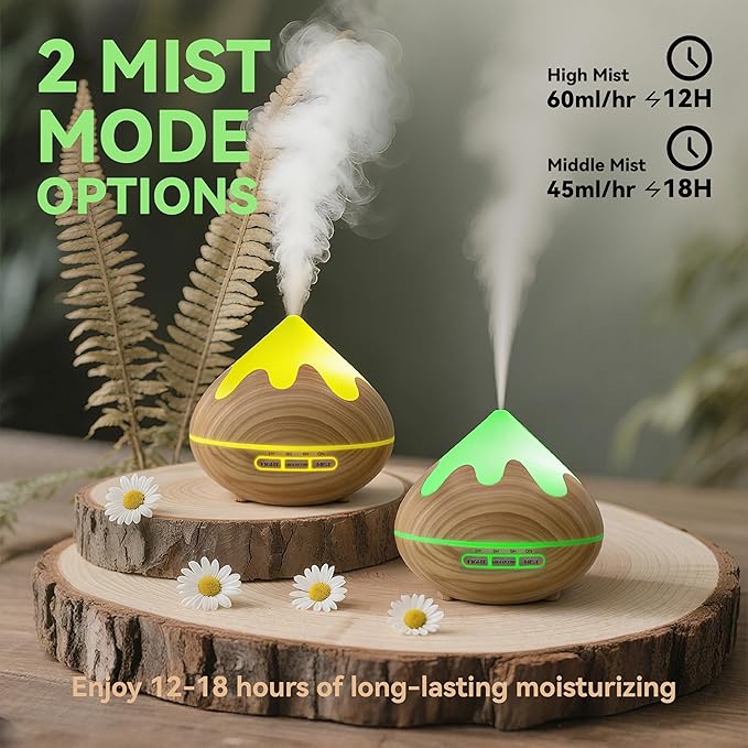 Essential Oil Diffuser for Home 500ML, Ultrasonic Large Diffuser Oil Machine with Remote Control, Aromatherapy Diffusers for Home Office Room, Aroma Diffuser with 14 Color LED & 2 Mist Mode, Brown
