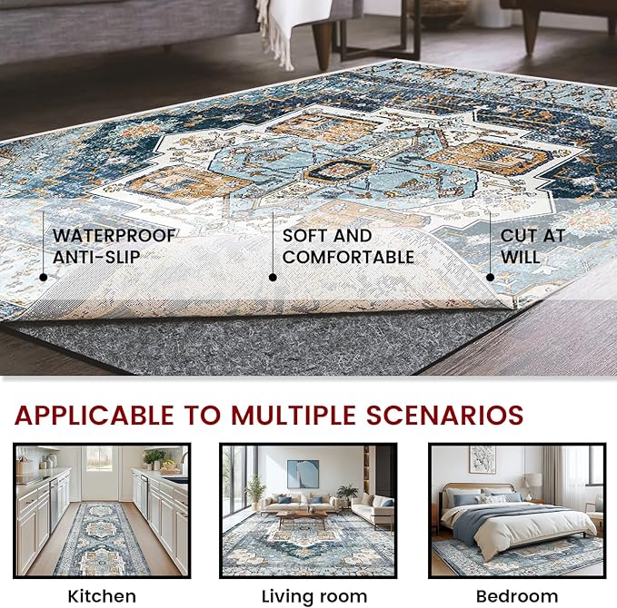 Waterproof Rug Pad, 10x14 ft Area Rug Non-Slip Carpet Pad, 1/4" Thick Non-Slip Rug Pads for All Floors and Finishes, Felt Pad for Hardwood Floors, Keeps Carpets in Place Soft and Safe