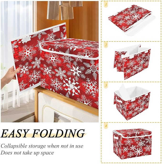 Bolaz Storage Bins with Lids and Handles, Christmas Snowflake Storage Box Storage Basket with Cover Collapsible Organizer Containers for Home Closet, Shelves