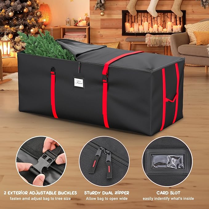 Mrrihand Christmas Tree Storage Bag, Large Artificial Christmas Tree, Anti-Tear Heavy-Duty 600D Oxford Cloth Christmas Tree Storage Box with Handles, Christmas Tree Storage Container (Black, 9Ft)