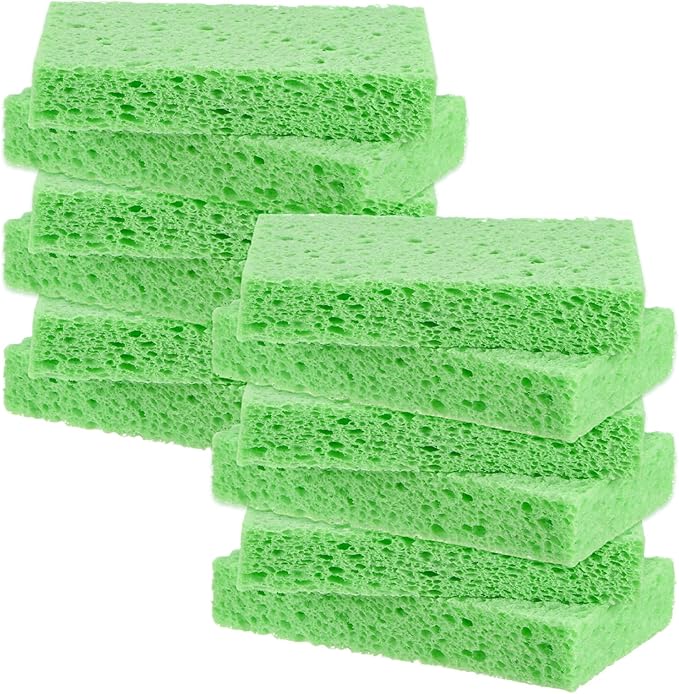 M METERXITY 12-Pack Kitchen Sponges, Condense Eco Cellulose Non-Scratch Scrub Heavy Sponge for Kitchen/Household/Bathroom, Clean Tough Messes Dish Scrubber [Green]