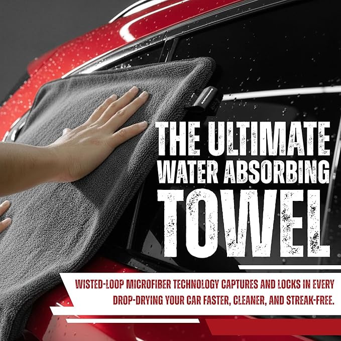 ags goods RAPIDWIPE 24" x 36" Ultra Drying Towel 1300 GSM Twisted Loop Microfiber, Super Absorbent, No Streaks or Lint, Double Sided – Reusable Car Wash Towel, Auto Detailing Cloth,