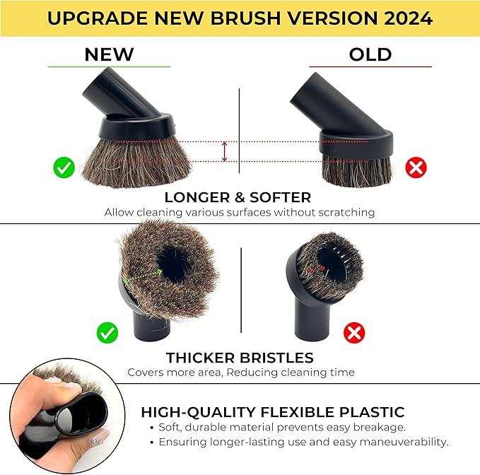 GHAMADE Vacuum Attachments & Brushes for Dyson V7 V8 V10 V11 V15 Gen5: Flexibible Crevice Tool, Horsehair Vacuum Attachment, Traceless Dust Brush (Home, Car Detailing & Corner Cleaning Set)