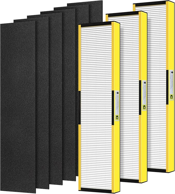 FLT5000 Filter-C HEPA Compatible with Germ-Guardian AC5000 AC5000E AC5250PT AC5300B AC5350B AC5350W Air Purifier, 3 True HEPA with 6 Pre-Filters