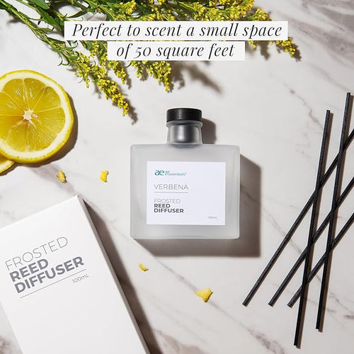 Air Esscentials Frosted Verbena Reed Diffuser Set - Decorative Fragrance Diffuser & Oil for Bathroom & Home | Long-Lasting Aroma | Natural Scent Sticks | Essential Oils & Botanicals| 100mL