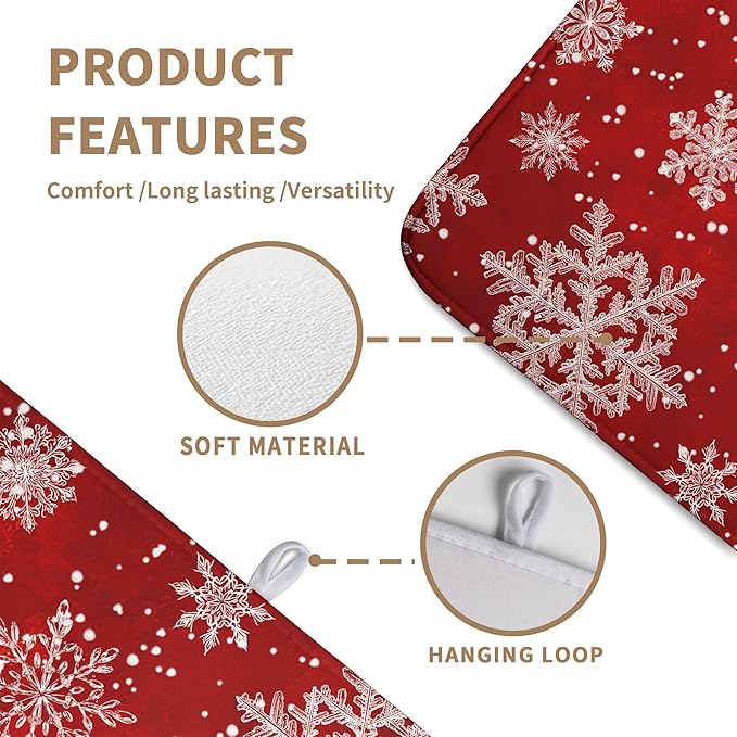 Christmas Dish Drying Mat for Kitchen Counter 18x24 Inch Red Snowflake Xmas Drying Pad Winter Holiday Dish Draining Mat Absorbent Microfiber Dish Drainer Rack Mat for Coffee Bar Kitchen