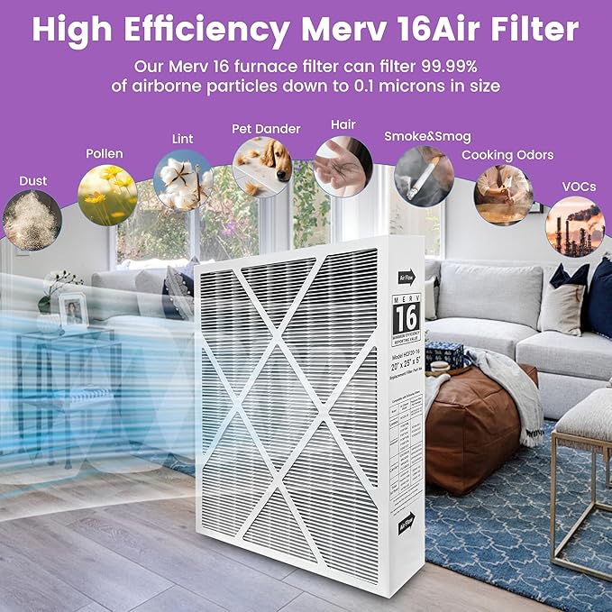 （2 Pack）6675 20x25x5 MERV 16 Air Filter Compatible with Lennox HCC20-28 and Lennox 6675 Healthy Climate Carbon Clean MERV 16 Furnace Filter for HVAC System, Part Number HCF20-16&HCF20-10